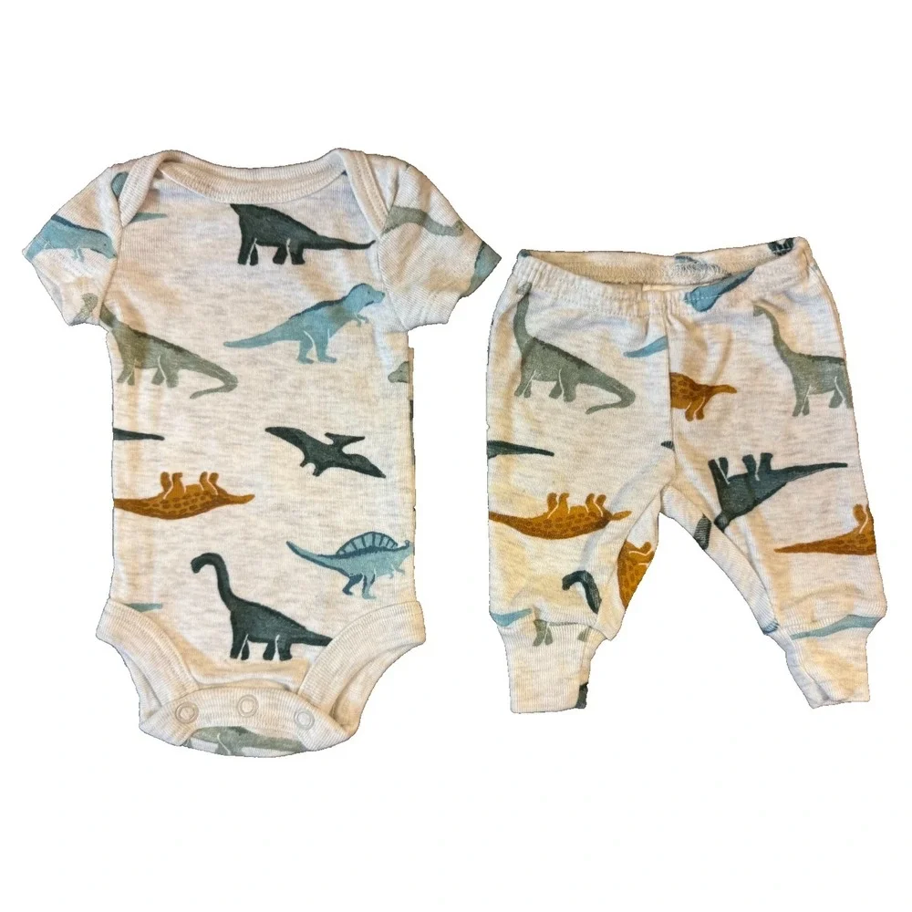 Carters Preemie Baby Boy Outfit Bodysuit Pants 2 Piece Set Reborn Doll Dinosaurs